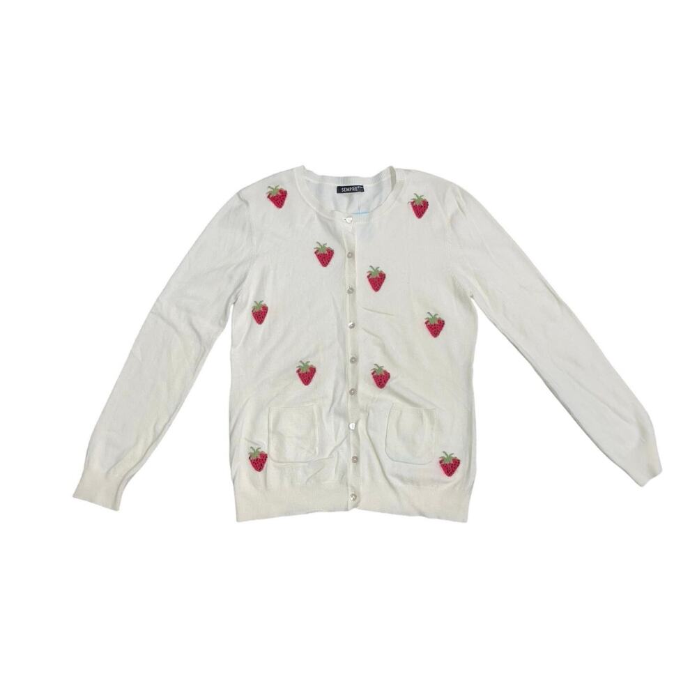 Sempre Strawberry Knit Button Up Cardigan SZ Small Cashmere Lambswool Blend